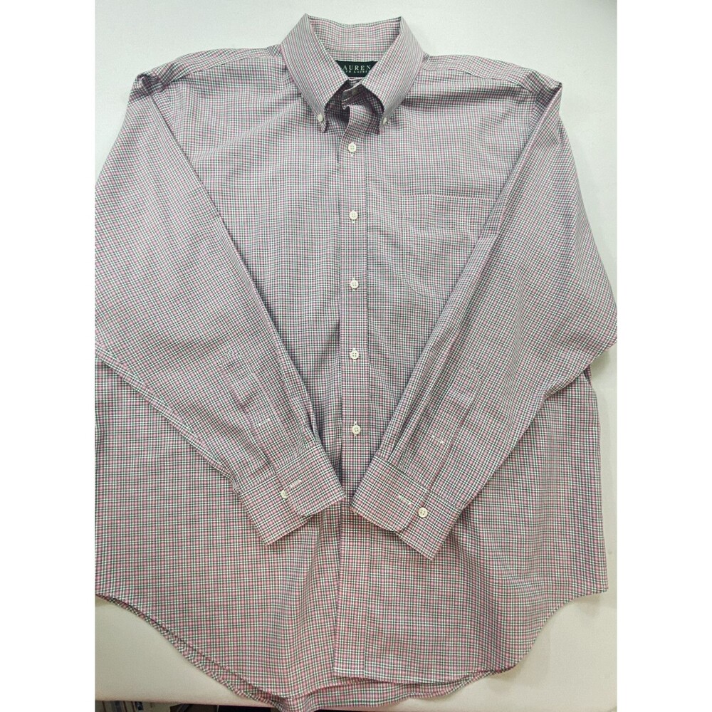 Lauren Ralph Lauren Mens Pink Check Long Sleeve Button Down Shirt 17.5 34/35